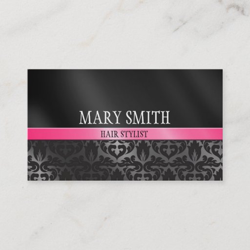 Customizable Trendy Damask Pink and Black Business Card 2 Sided