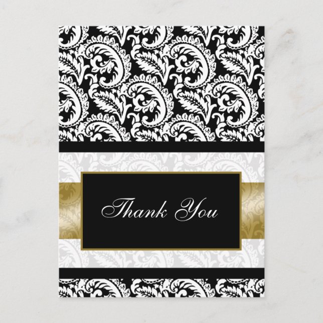 trendy damask gold ThankYou Cards (Front)