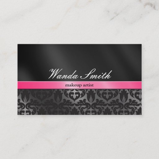 Customizable Trendy Damask Pink and Black Business Card 2 Sided