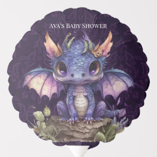 Trendy Damask Purple Dragon Girl Boy Baby Shower Balloon