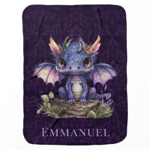 Trendy Damask Purple Dragon Girl Boy Baby Shower Blanket