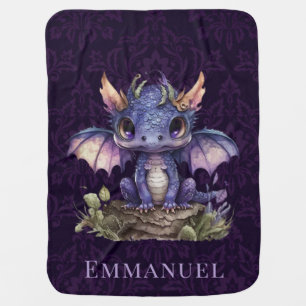 Trendy Damask Purple Dragon Girl Boy Baby Shower Blanket