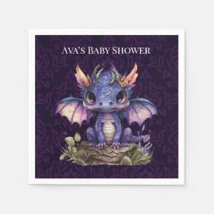 Trendy Damask Purple Dragon Girl Boy Baby Shower Napkins