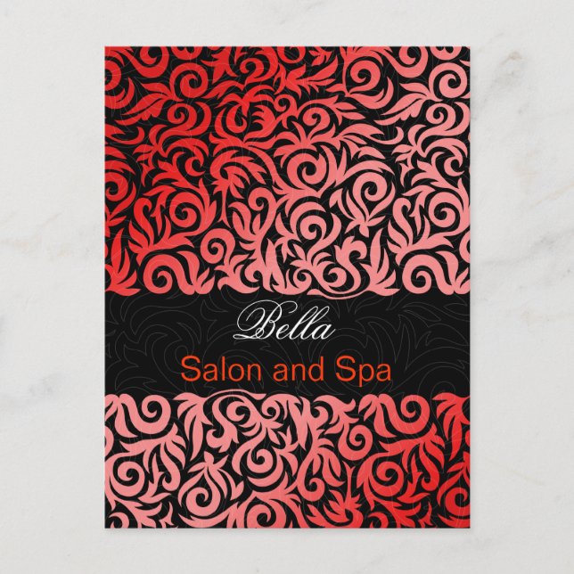trendy damask red business ThankYou Cards (Front)