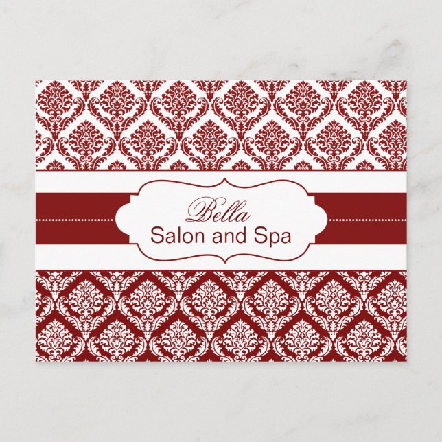 trendy damask red business ThankYou Cards (Front)
