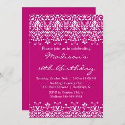 Trendy Damask Sweet Sixteen Birthday Invitation | Zazzle