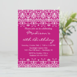 Trendy Damask Sweet Sixteen Birthday Invitation | Zazzle