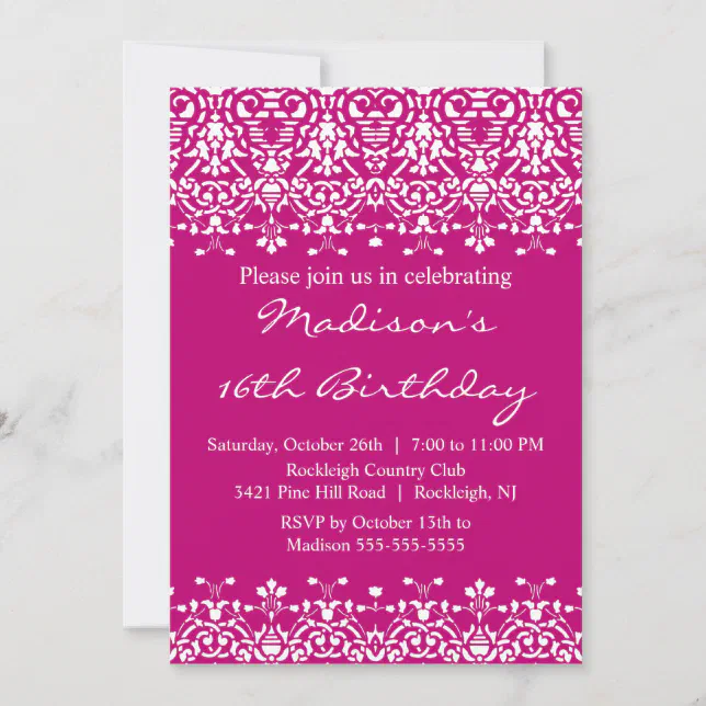 Trendy Damask Sweet Sixteen Birthday Invitation | Zazzle