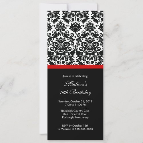 Trendy Damask Sweet Sixteen Birthday Invitation