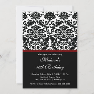 Trendy Damask Sweet Sixteen Birthday Invitation