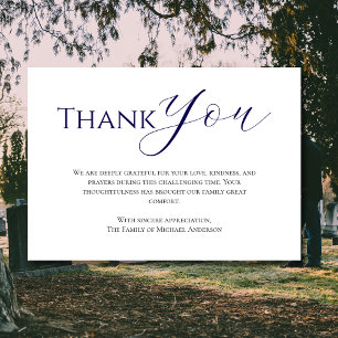 Trendy Dark Blue Traditional Bereavement Funeral Thank You Card