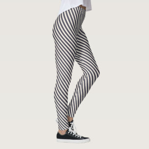 Trendy Dark Blue & White Diagonal Stripes Leggings