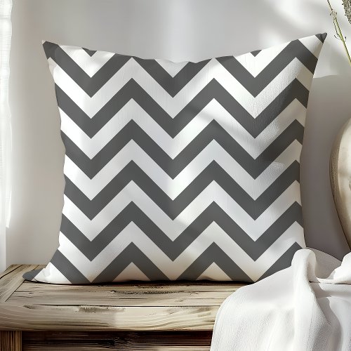 Trendy Dark Gray And White Chevron Zigzag Stripes Throw Pillow