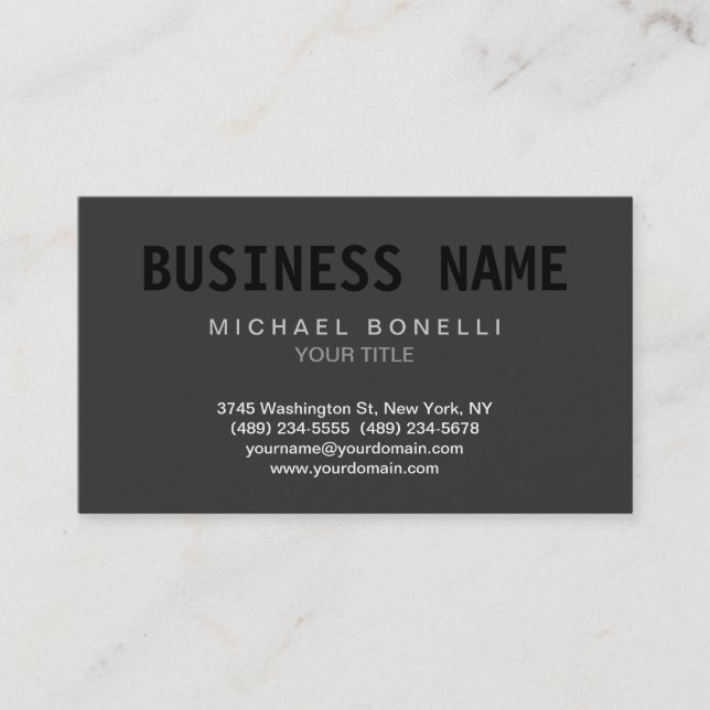 Trendy Dark Gray Black Out Stylish Business Card (Front)