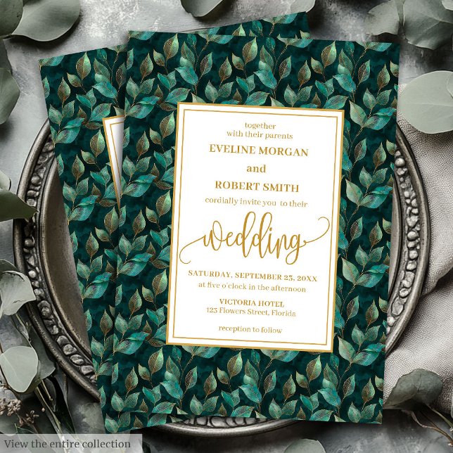 Trendy Dark Green Gold Eucalyptus Wedding Invites (Trendy Dark Green Gold Eucalyptus Wedding Invitation)