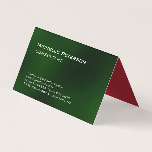 Trendy Dark Green Minimalist Modern Plain Business Card (Front)
