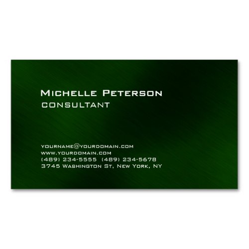 Trendy Dark Green Minimalist Modern Plain Business Card Magnet