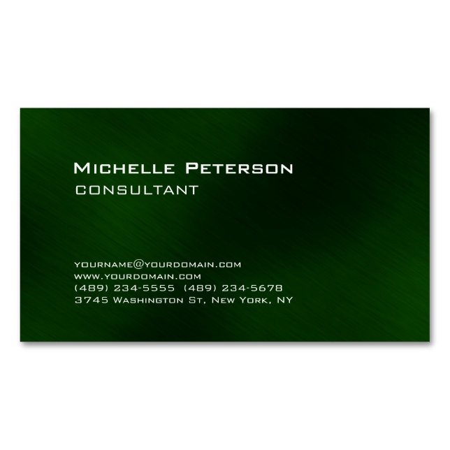 Trendy Dark Green Minimalist Modern Plain Business Card Magnet (Front)