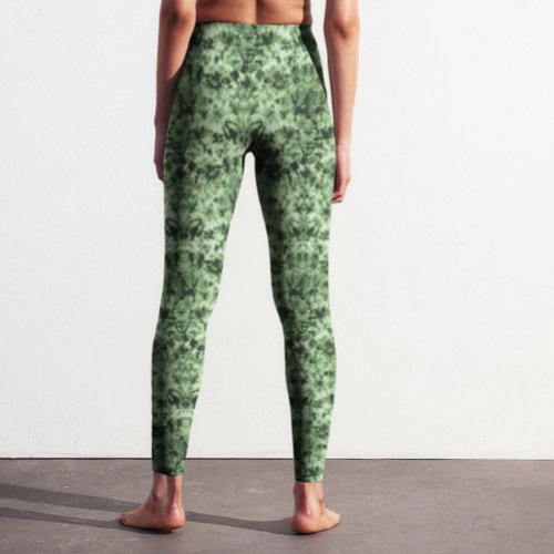 Trendy Dark green Ombre Tie Dye Shibori Effect Leggings