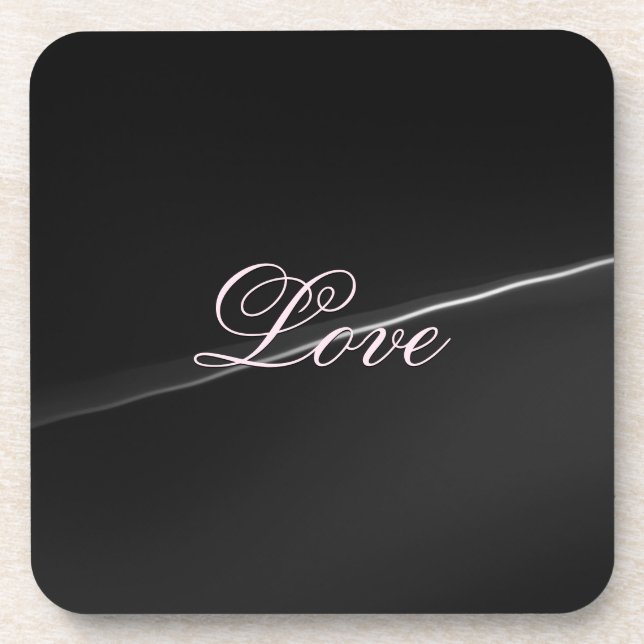Trendy Dark Grey Wave Love Wedding Calligraphy Beverage Coaster (Front)