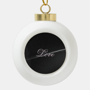 Trendy Dark Grey Wave Love Wedding Calligraphy Ceramic Ball Christmas Ornament
