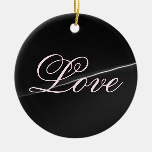 Trendy Dark Grey Wave Love Wedding Calligraphy Ceramic Ornament