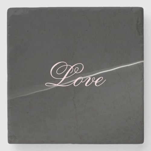 Trendy Dark Grey Wave Love Wedding Calligraphy Stone Coaster