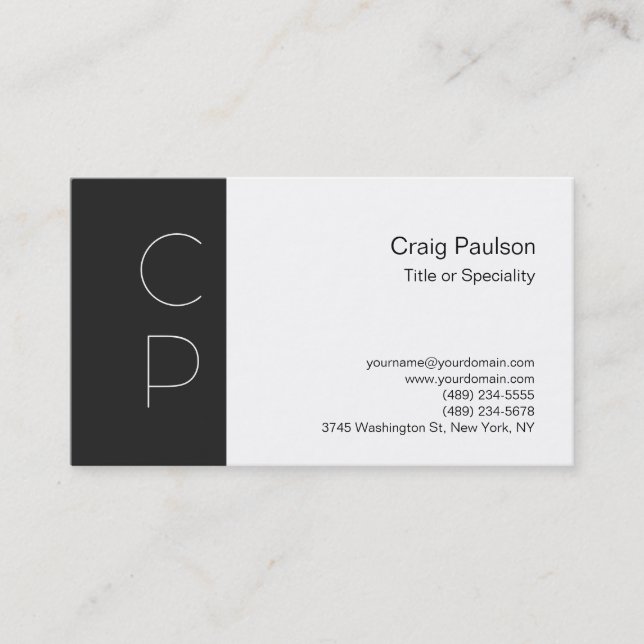 Trendy Dark Grey White Monogram Business Card (Front)