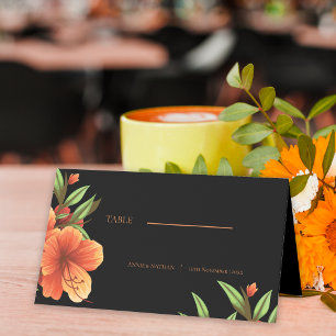 Trendy Dark Moody Orange Floral Wedding Place Card