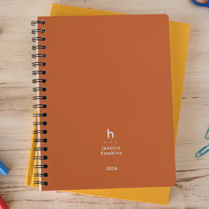 Trendy Dark Orange Modern Monogram Weekly Planner