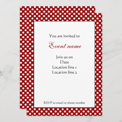 Trendy Dark red and White polka dots Invitation