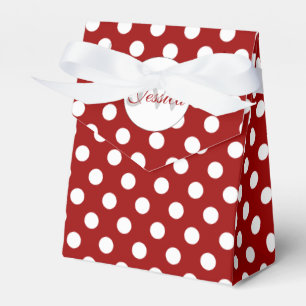Trendy Dark red and White polka dots Monogram Favor Boxes