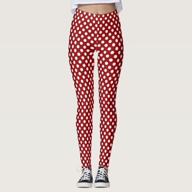 Trendy Dark red and White polka dots pattern Leggings (Front)