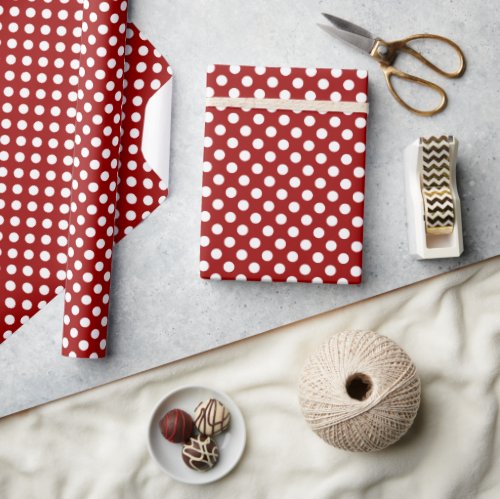 Trendy Dark red and White polka dots pattern Wrapping Paper