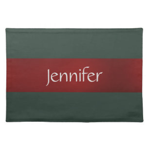 Trendy Dark Red & Green Modern Add Own Name Cloth Placemat