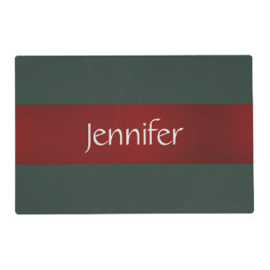 Trendy Dark Red & Green Modern Add Own Name Placemat