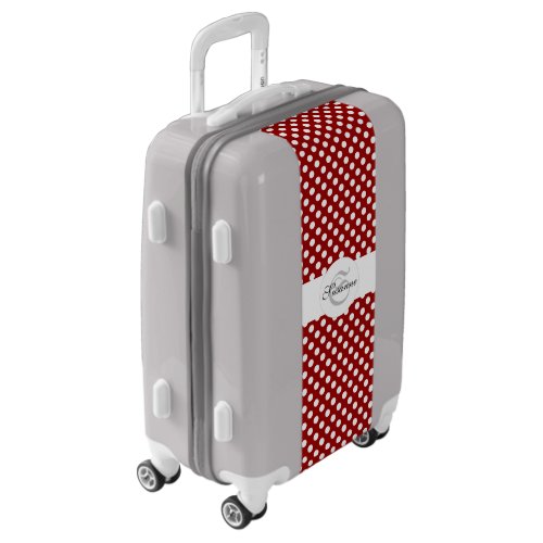 Trendy Dark red White polka dots pattern Monogram Luggage