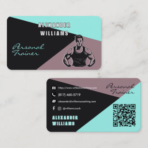Trendy Dark Sand Blue Green Personal Trainer Business Card