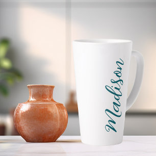 Trendy Dark Turquoise Handwritten Script Custom Latte Mug