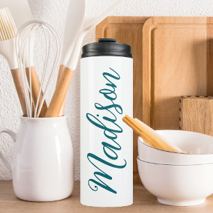 Trendy Dark Turquoise Handwritten Script Custom Thermal Tumbler