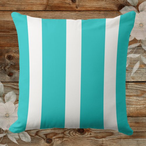 Trendy Deep Aqua And White Awning Striped Outdoor Pillow