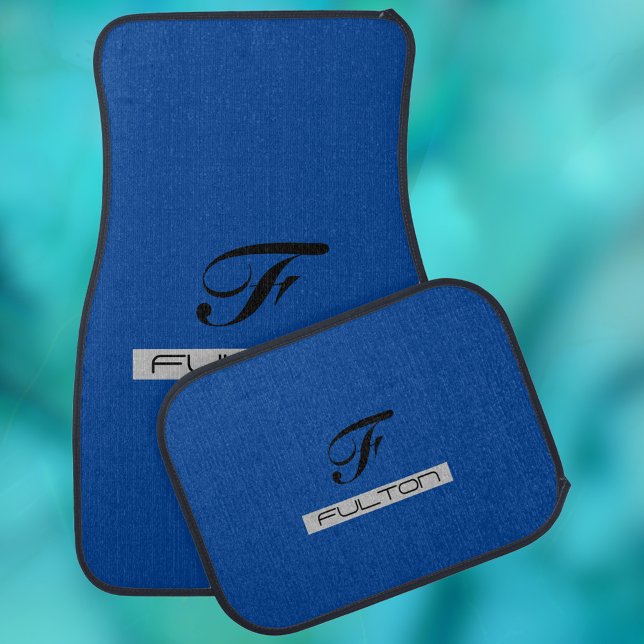 Trendy Deep Blue Monogram & Name Car Floor Mat (Creator Uploaded)