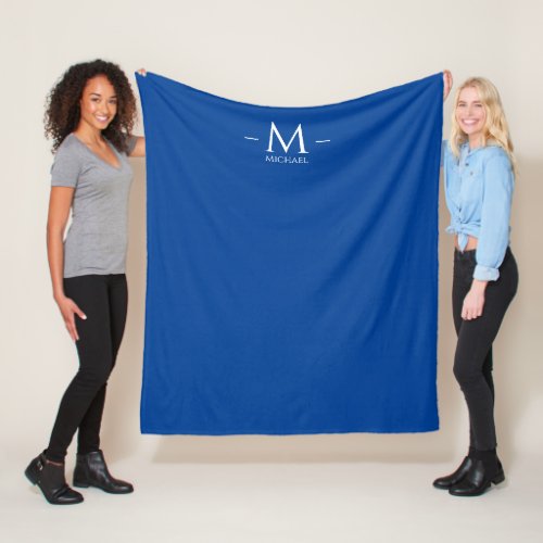 Trendy Deep Blue Monogram Template Custom Medium Fleece Blanket