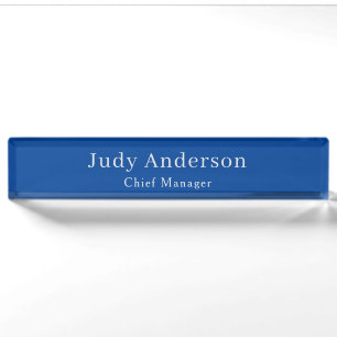 Trendy Deep Blue Professional Plain Modern Elegant Desk Name Plate