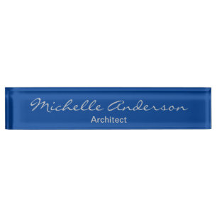 Trendy Deep Blue Script Architect Professional Desk Name Plate