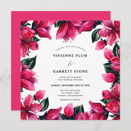 Trendy Deep Pink Floral Wedding Invitation