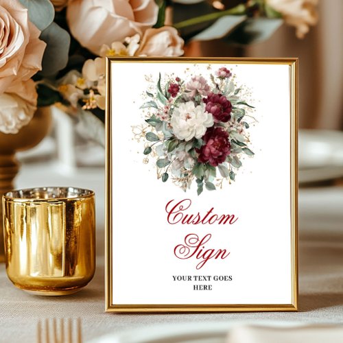 Trendy Deep Red Floral Greenery Custom Poster