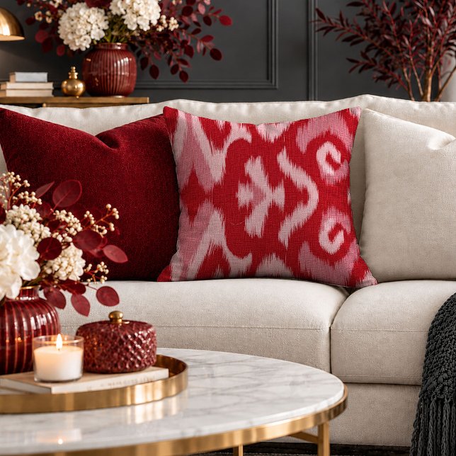 Trendy Deep Red Ikat Pattern Accent Pillow (Trendy Deep Red Ikat Pattern Accent Pillow)