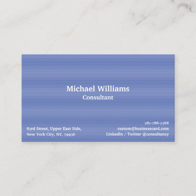 Trendy Denim Blue Lines Pattern Modern Elegant DIY Business Card (Front)