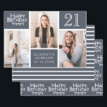 Trendy Denim Blue Photo Collage 21st Birthday  Wrapping Paper Sheets<br><div class="desc">Wrap up those gifts in style with this co-ordinated birthday paper pack. The first sheet features a trendy photo collage design which has space for three photographs. You can add the name of the person celebrating their birthday as well as their age and birthday date. The second sheet is a...</div>